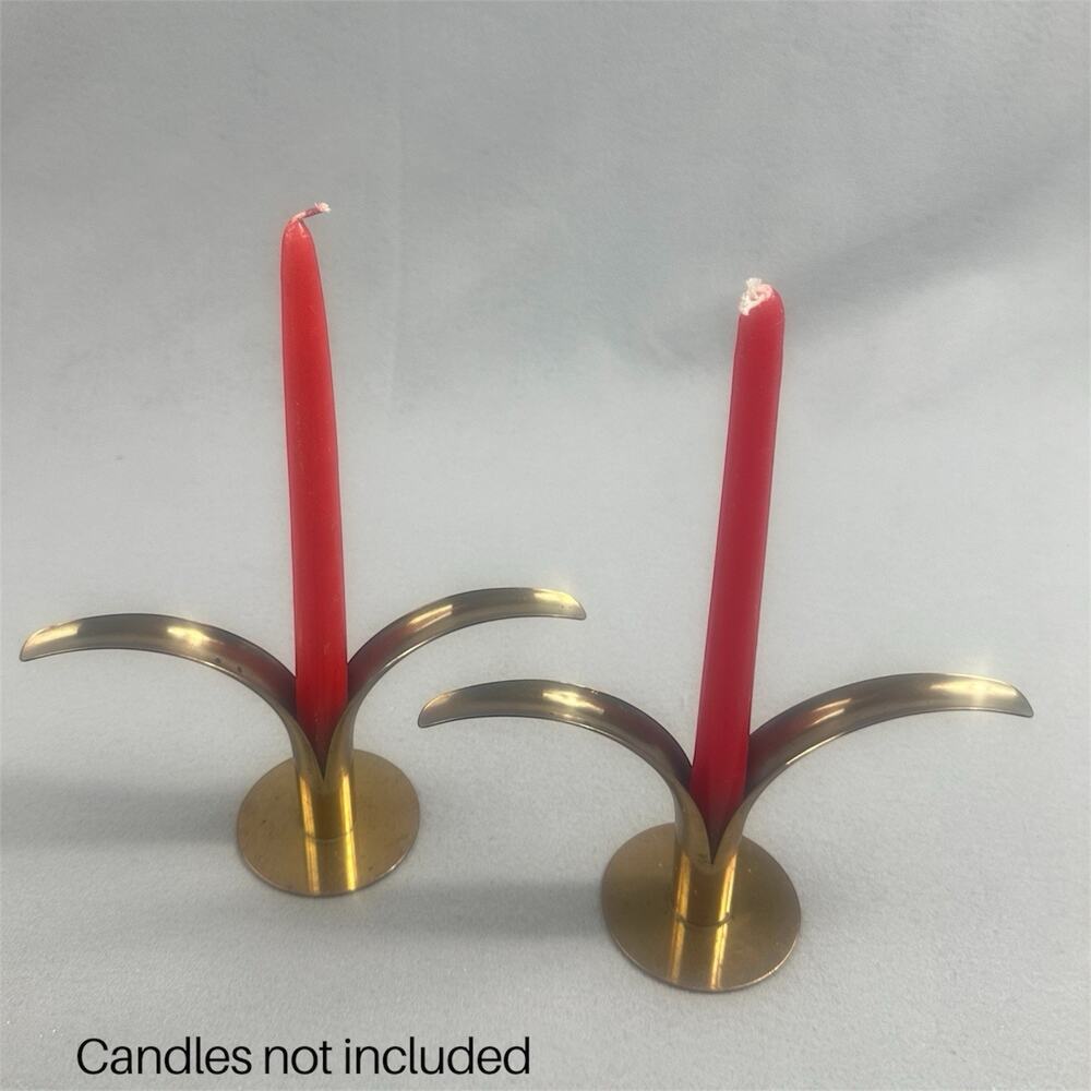Vintage Pair Ystad Metall Brass Lily Candle Holder Sweden MCM Ivar Ålenius Bjork